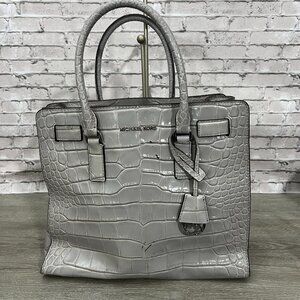 Michael Kors Dillon Satchel Dove Gray Croc Embossed Leather Shoulder Bag